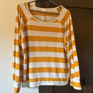 Skies Are Blue Mustard and Cream Striped Sweater